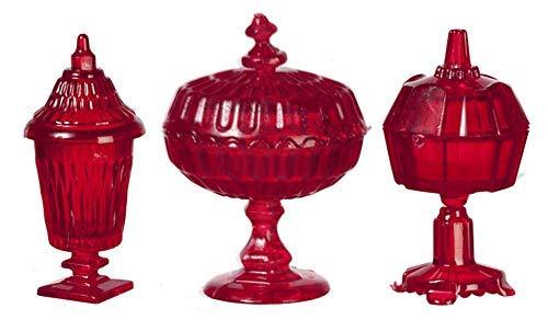 Aztec Imports Melody Jane Dollhouse Red Candy Dishes & Lids Chrysnbon Miniature 1:12 Scale Ornaments