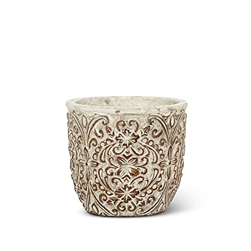 Abbott Collection  27-ABBEY-8020 Medium Round Embossed Planter, Grey/Copper
