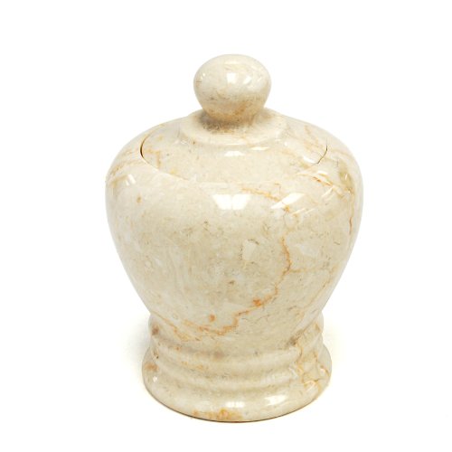 Creative Home Natural Champagne Marble Aladdin Collection Cotton Ball Swab Holder, Bathroom Countertop Storage Jar Container Organizer