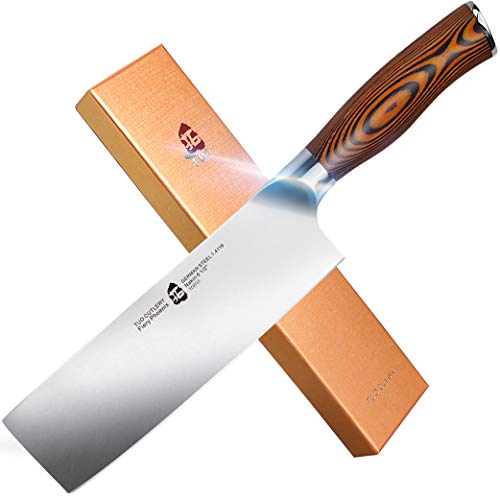 TUO Cutlery Nakiri Knife - Vegetable Cleaver Kitchen Knives - Japanese Chef Knife German X50CrMoV15 Stainless Steel - Pakkawood Handle - 6.5" - Fiery Series