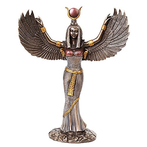 Pacific Trading Egyptian Theme Isis Mythological Bronze Finish Figurine With Open Wings Goddess of Magic Statue Sculpture