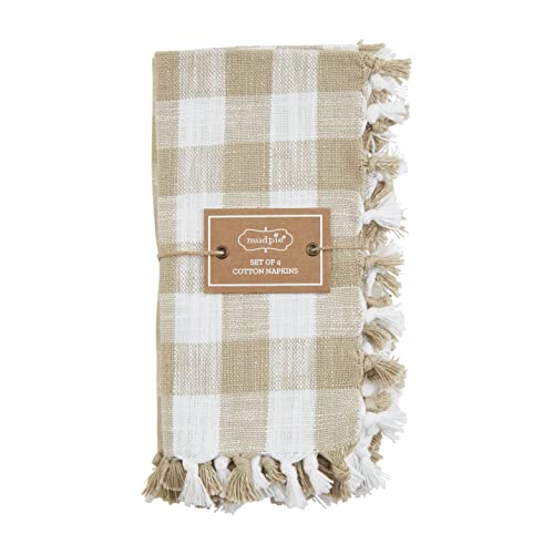 Mud Pie Taupe Gingham Napkin Set, 16-inch