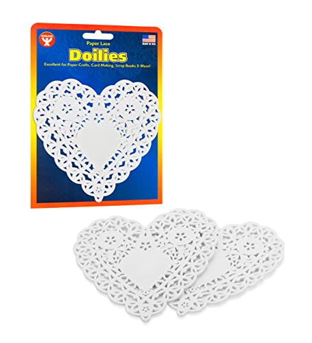 Hygloss Products, Inc Heart Paper White Lace Doily for Decorations, Crafts, Parties, 4-Inch, 36 Count