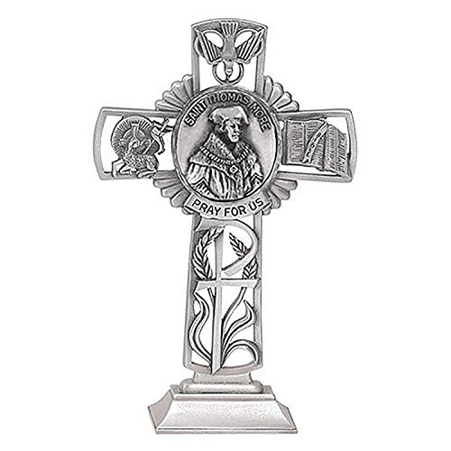 Christian Brands Pewter Catholic Saint St Thomas Aquinas Pray for Us Standing Cross, 6 Inch