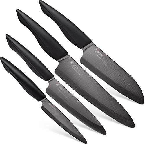 Kyocera Innovation Series 4Piece Ceramic Knife Set, Black Blade, Black Handle