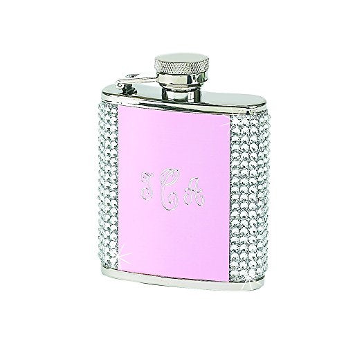Creative Gifts Petite White Crystaled Pink Pocket Flask (Engravable)