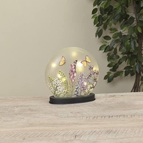 Gerson International Frosted Glass Flower & Butterfly Design Luminary, 7.8-inch Diameter, Battery Operated Lighted