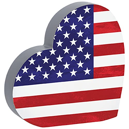 Carson Home 25024 Patriotic Collection Red White and Sparkle Heart Sitter, 6-inch Height