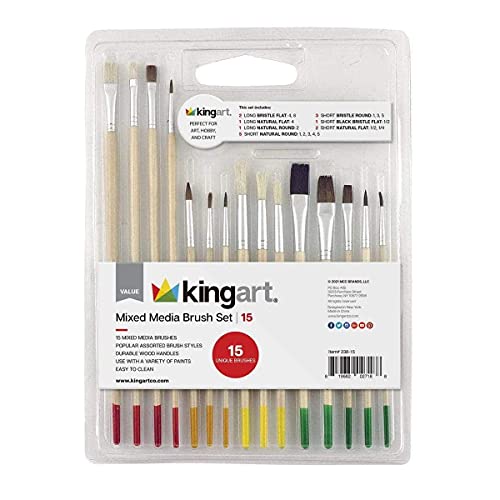 KINGART Value Pack All-Purpose Art, Craft & Hobby 15-Pack Brush Set Value Pack