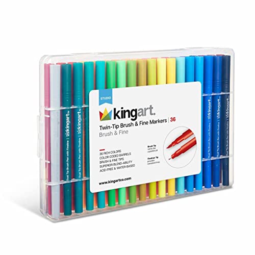 KingArt Studio Fineliner Dual Tip Brush Pen, 36 ea, Unique Colors Piece