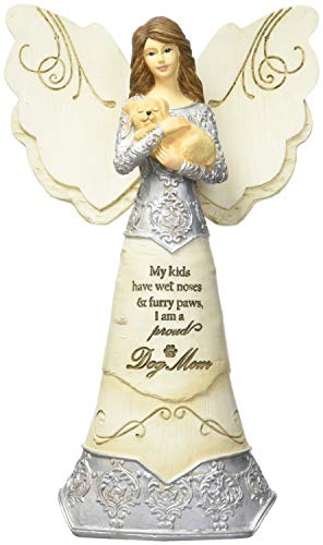 Pavilion Gift Company My Kids Have Wet Noses and Furry Paws-i Am A Proud Mom 6" Angel Holding Dog, 6 Inch, Beige