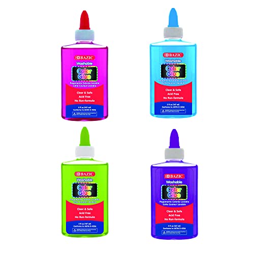 BAZIC Washable Clear Color School Glue 5 Oz. (147 mL), Liquid Clear Glues Adhesive, Color Sent at Random, 1-Pack