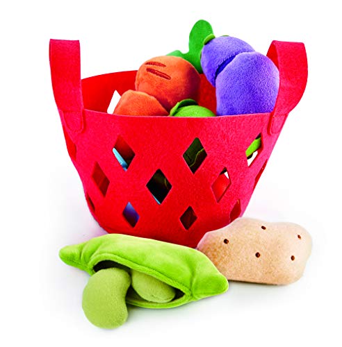 Hape Toddler Vegetable Basket |Soft Vegetable Shopping Basket, Toy Grocery Food Playset Includes Cabbage, Bean Pod, Carrot, and More