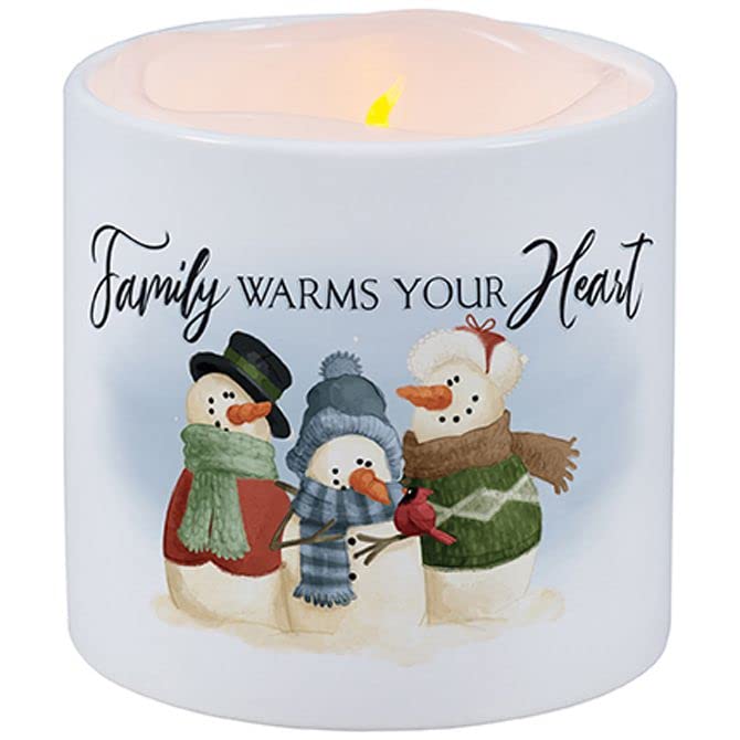 Carson Home 70535 Family Warms Your Heart LED Candle with Ceramic Holder, 3.5-inch Diameter