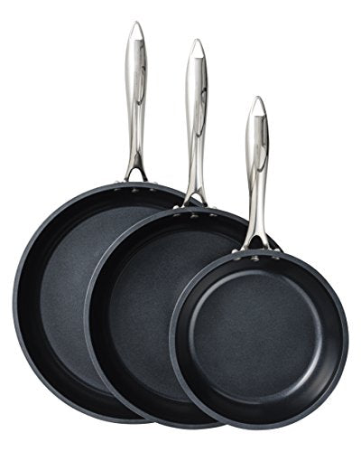 Kyocera CFP3PCSET 8, 10 12-inch Ceramic Coated Nonstick 3-Piece Fry Pan Set: Black, 12 INCH