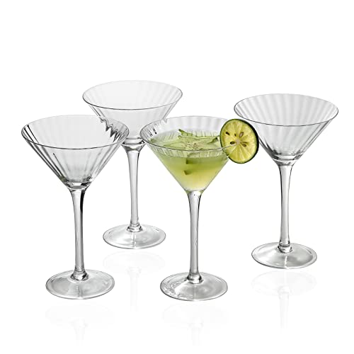EVEREST GLOBAL Ribbed Optic Martini Glasses 7.5 oz. set of 4