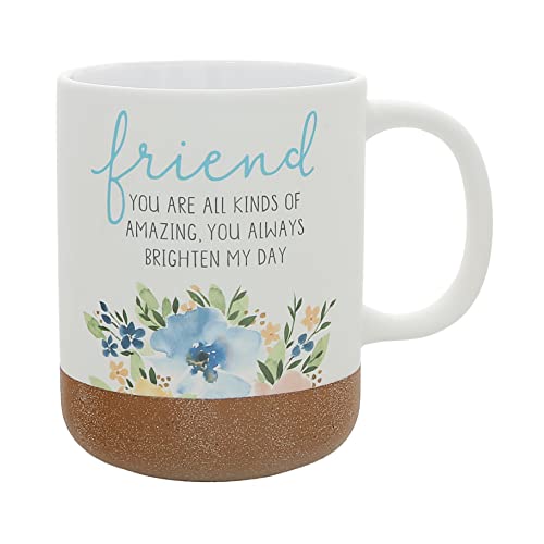 Pavilion Gift Company - Friend - 16-ounce Stoneware Mug with Sandy Glazed Bottom, Floral Pattern, Large Handle Coffee Cup, Birthday Gift For Friend, Friend Mug For Women