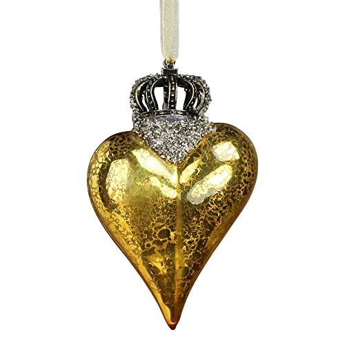 Homart 0340-4 Crowned Heart Ornament, 4-inch Height, Glass, Gold