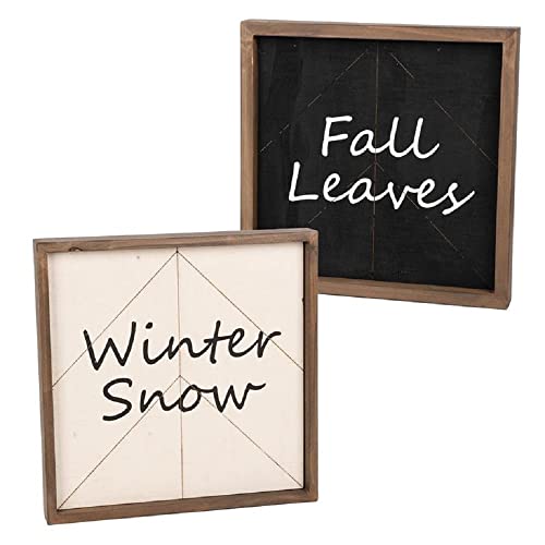 Blossom Bucket Fall Leaves and Winter Snow Sign, 11.75-inch Length