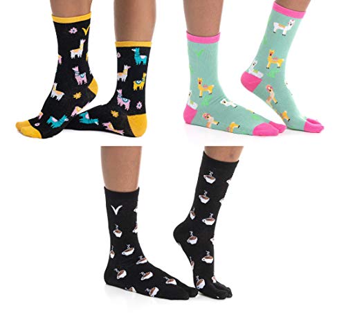 V-Toe Socks 3 Pair Flip-Flop Novelty Socks V-Toe Tabi Casual Fun Patterns Premium Cotton Blend 2 Llama, 1 Coffee Cups(Women 8.5 - 11.5 Men 7 - 10.5, Llama)