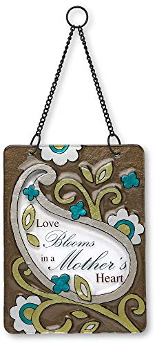 Pavilion Gift Company Mother Hanging Glass Plaque, 6 by 8-Inch, Love Blooms In a Mother&