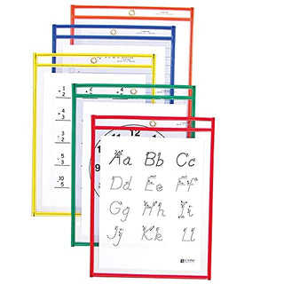 C-Line Reusable Dry Erase Pockets, 9 x 12 Inches, Assorted Primary Colors, 5 Pockets per Pack (40630)
