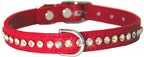 OmniPet 6087-RD12 Signature Leather Crystal and Leather Dog Collar, 12", Red