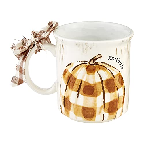 Mud Pie Pumpkin Coffee Mug, 21-ounce, Check