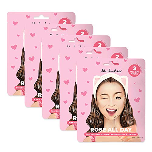 MaskerAide Ros‚àö¬© All Day, Rose Gold Peel Off Mask, Luminize, Tighten Pores, Remove Blackheads, For Oily, Combination, Acne Prone Skin, 2 Uses per Pack, Cruelty Free, Korean Skincare (5 Pack)