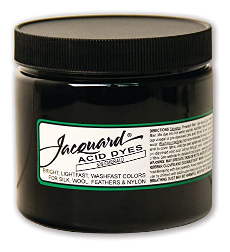 Jacquard Acid Dye for Wool, Silk and Other Protein Fibers, 8 Ounce Jar, Concentrated Powder, Emerald 629