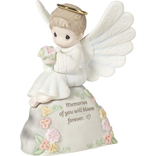 Precious Moments Boy Angel Bereavement 192004 Memories of You Will Bloom Forever Bisque Porcelain Figurine, Multi