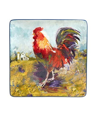Certified International Rooster Meadow Square Platter, 12.5" x 12.5" x 1.25", Multicolored