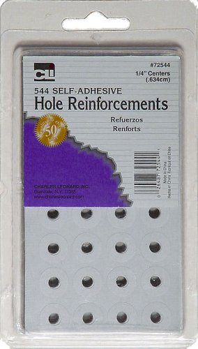 Charles Leonard Paper Hole Reinforcements, Self-Adhesive Labels, 544/Box (72544) , White