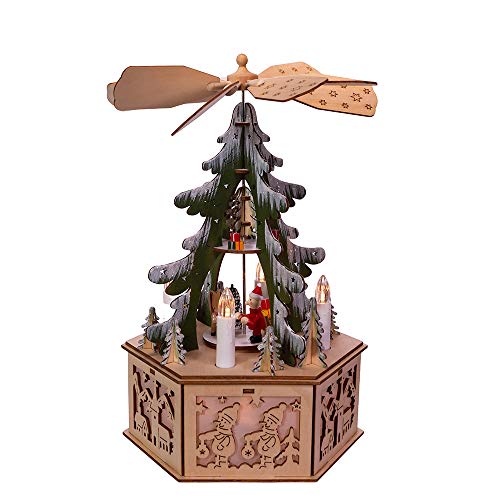 Kurt Adler Adler 11-Inch Battery-Operated Light-Up Wooden Tree Scene with Windmill Table Piece, Multi