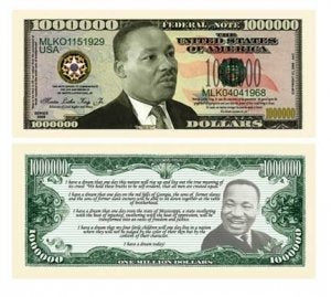 American Art Classics Martin Luther King Jr. - MLK - Commemorative Million Dollar Bill - Comes in Top Grade Currency Holder