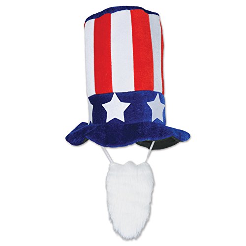 Beistle Patriotic Plush Hat with Beard-1 Pc, One Size, Red/White/Blue