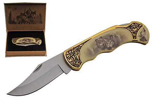 SZCO Supplies Wolf Gift Box Folding Knife