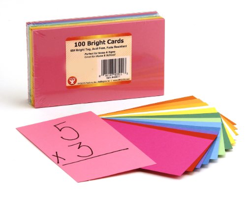 Hygloss Products Bright Blank Flash Cards - Great Study Tool - Multitude of Uses - 20 Each of 5 Assorted Colors - 3 x 9 - 100 Cards (43910)