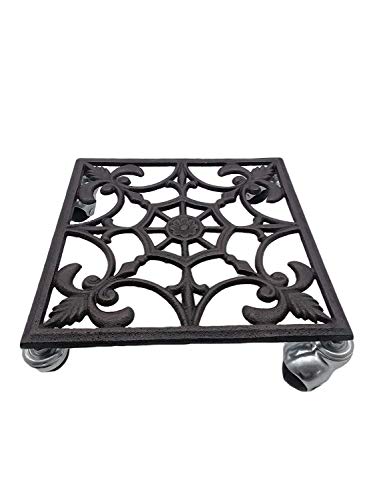Comfy Hour Rustic Style Outdoor Collection Cast Iron Garden Plant Trolley Flowerpot Holder, with Heavy Duty Super Strong Industrial Strength Iron Wheels