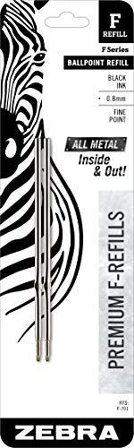 Zebra Pen F-Series Ballpoint Stainless Steel Pen Refill, Fine Point, 0.8mm, Black Ink, 2-Count