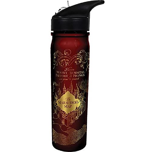 Spoontiques Officially Licensed Harry Potter Hogwarts Marauders Map Flip Top Water Bottle - 18 Ounces