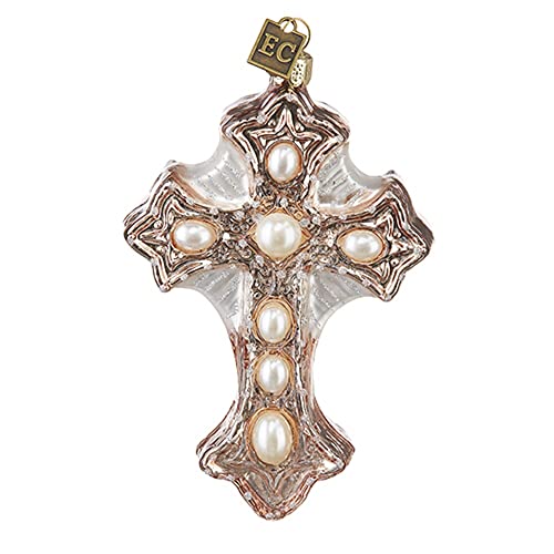 RAZ Imports 4253149 Eric Cortina Collection Pearl Cross Ornament, 5-inch Height, Glass