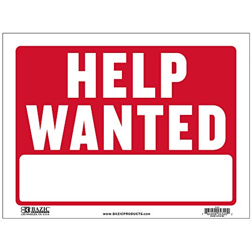 BAZIC Help Wanted Sign 9"X12", Now Hiring Plastic Signs for Job Fair Store Mall Restuarant Business, Waterproof Indoor Signage, 1-Pack