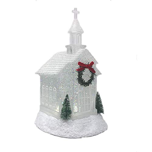 Gerson 2535260 Battery Operated Lighted Spinning Water Globe Church, 10.75-inch Height