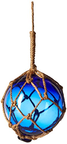 Hampton Iron Blue Japanese Glass Ball Fishing Float with Brown Netting Decoration 2"