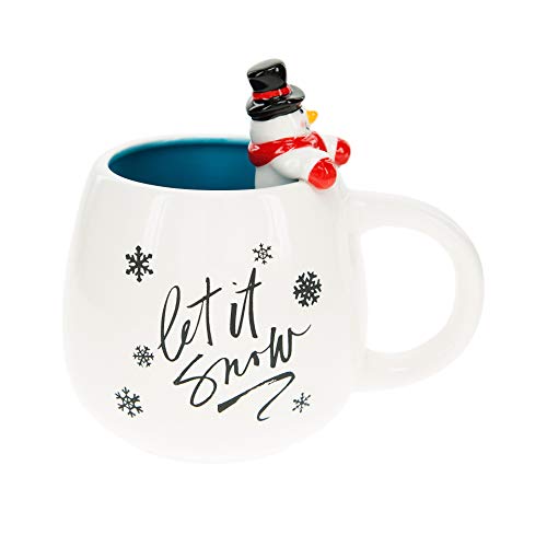 Pavilion Gift Company Let It Snow & Snowman 15.5 Oz Unique Shaped Large Coffee Cup Mug For The Holidays Or Winter, White