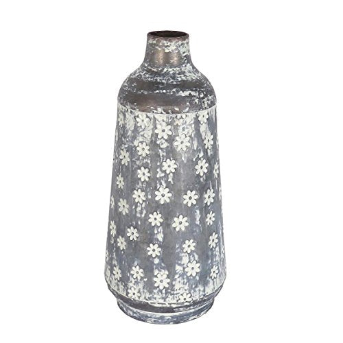 Foreside Home & Garden Rustic Whitewashed Floral Galvanized Metal Decorative Vase, 46