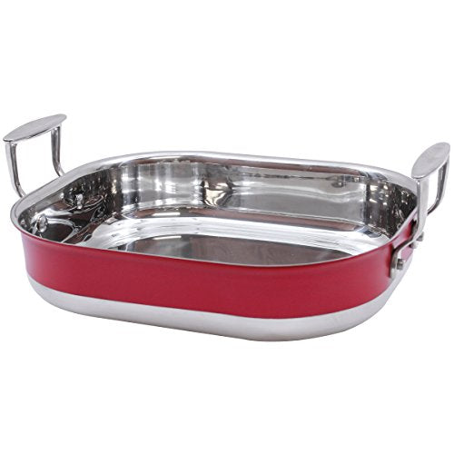 TableCraft Products CW2030R Colored Tri-Ply Roast Pan, 11√Å√∏¬™" x 9" x 2√Å√∏¬™", 4.375" Height, 9.625" Width, 13.25" Length, Red