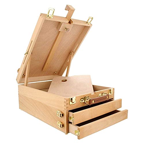 KINGART, Beechwood, Extra Large, Tabletop, Adjustable, 2-Drawer, Wood Palette with Natural Finish Sketchbox Easel (703N)