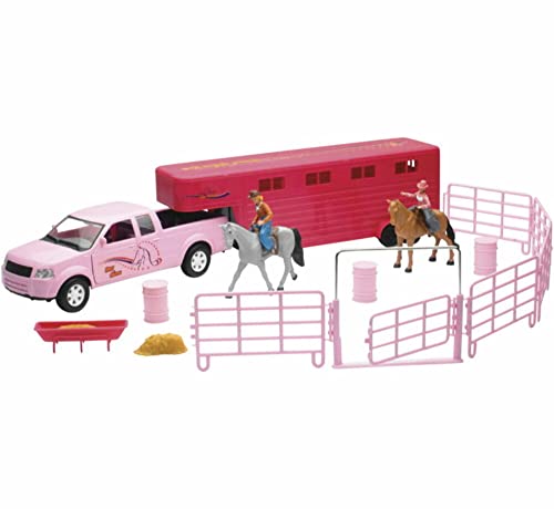 New Ray Toys Valley Ranch Pink Pick Up Truck and Horse Trailer Playset